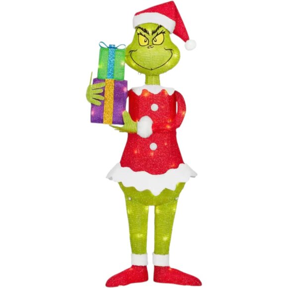 4 Ft The Grinch LED Tinsel Yard Sculpture How The Grinch Stole Christmas Decor - Picture 2 of 6
